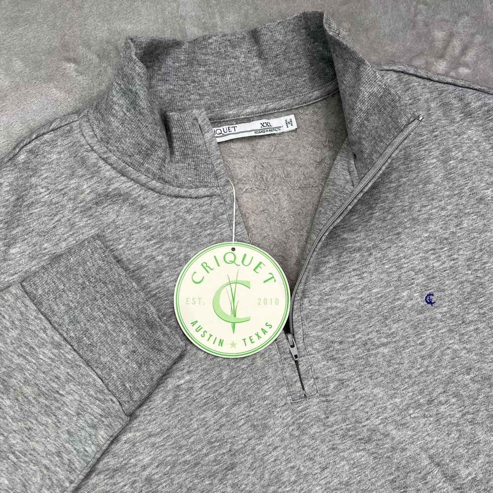 Criquet Pullover Mens 2XL Gray Quarter Zip‎ Fleece Logo Preppy Performance New